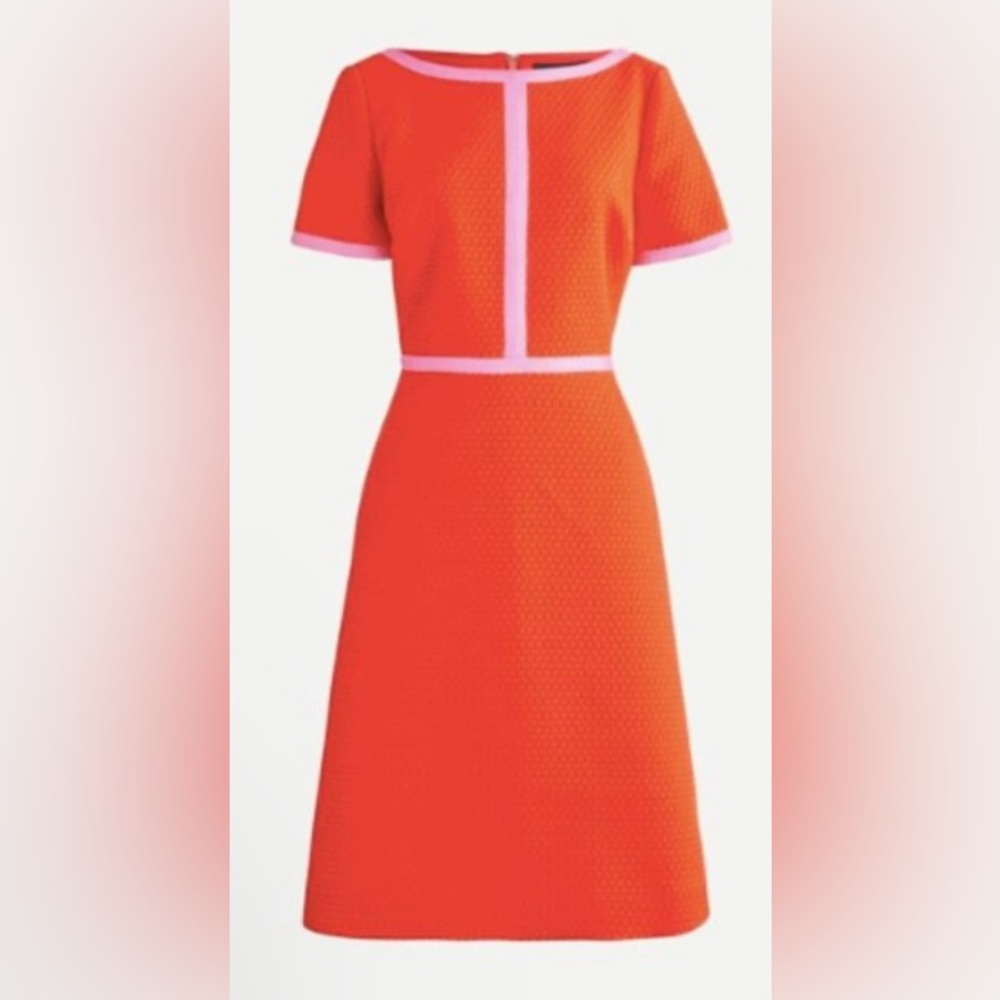 ✨⚡️💥 JCREW MATELASSE KNEE LENGTH CONTRAST PIPING ORANGE/PINK DRESS